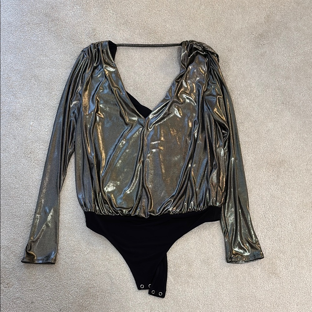Express Silver Asymmetrical Long Sleeve Bodysuit